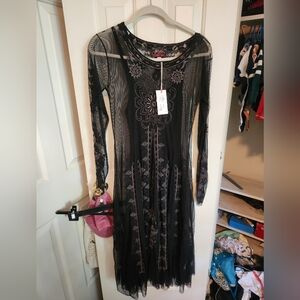 Johnny Was black lace long-sleeved dress size S